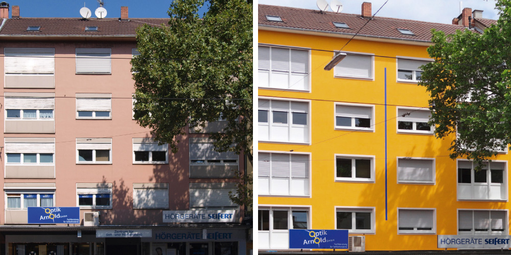 Fassadenrenovierung mit WDVS vorher-nachher
